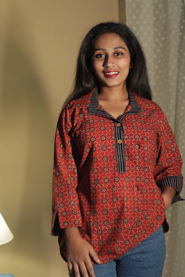 Madhura | Tunic | Ajrakh Rust Trellis