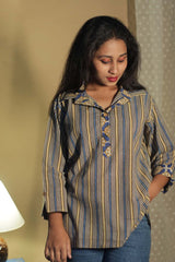 Madhura | Tunic | Bagru Blue Stripes