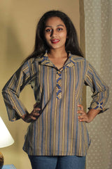 Madhura | Tunic | Bagru Blue Stripes