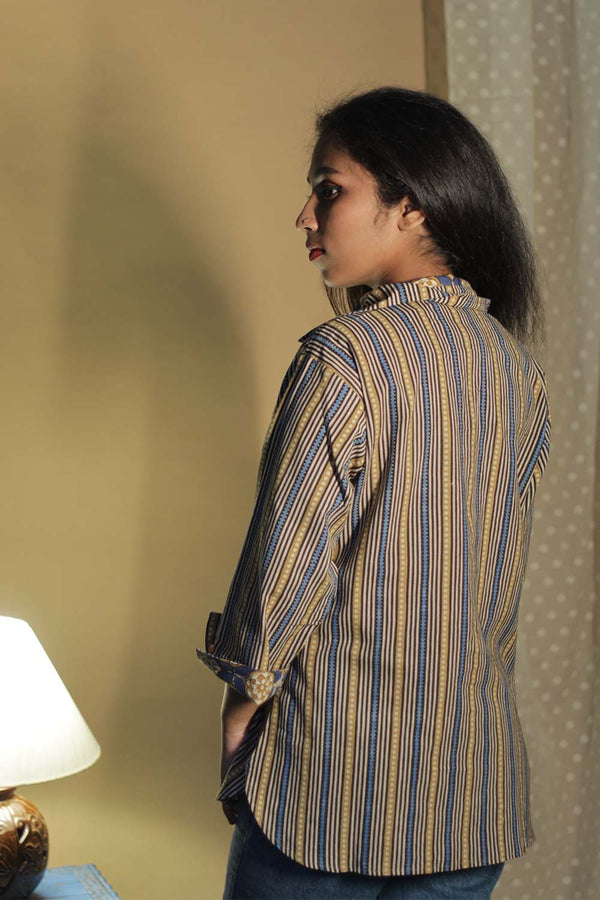 Madhura | Tunic | Bagru Blue Stripes