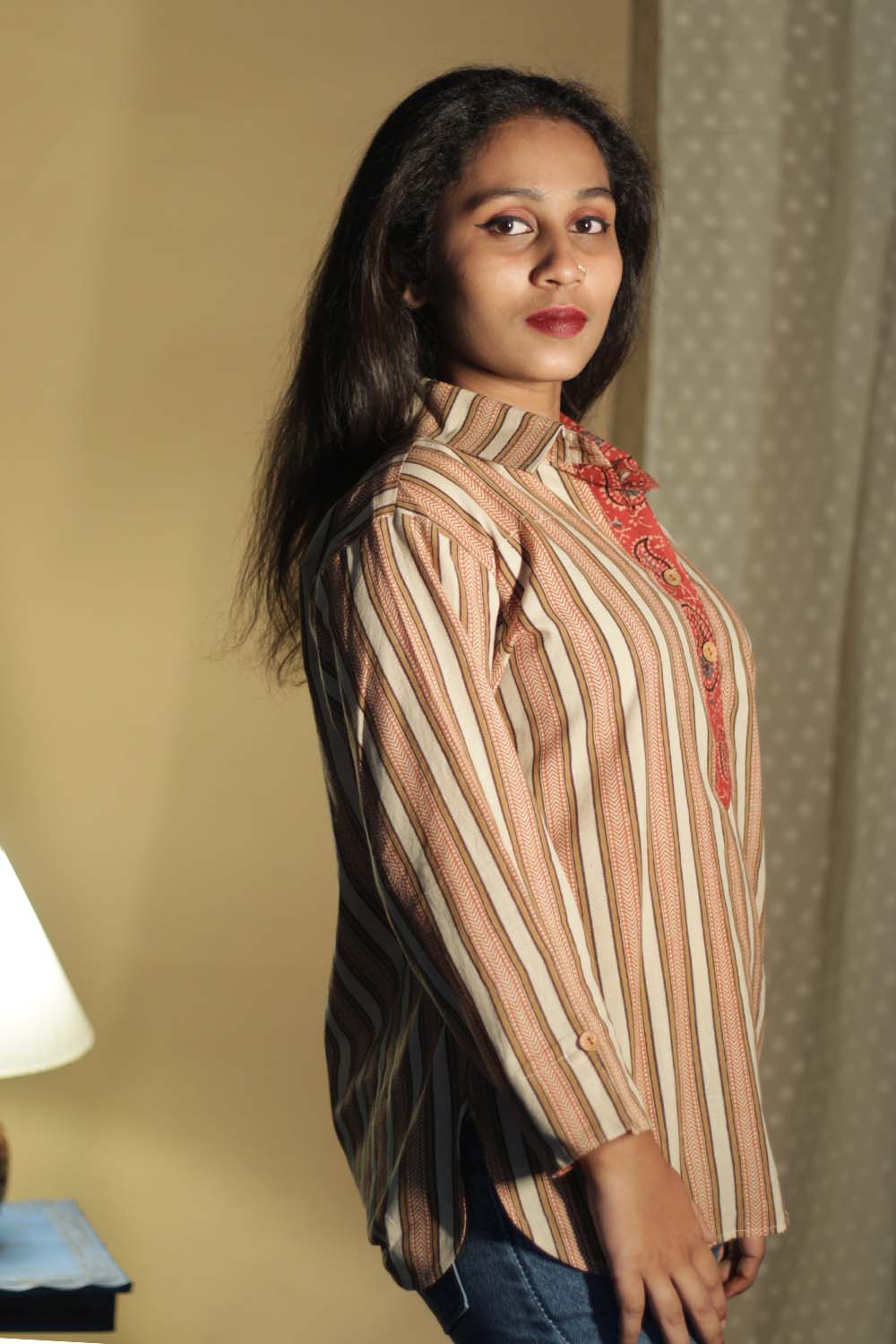 Madhura | Tunic | Bagru Beige Stripes
