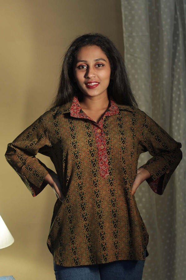 Madhura | Tunic | Ajrakh Green Kairi