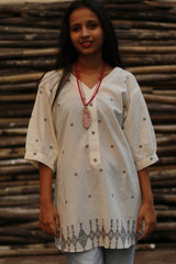 Madhura | Tunic | White and Slate Jamdani