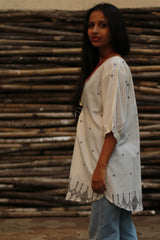 Madhura | Tunic | White and Slate Jamdani