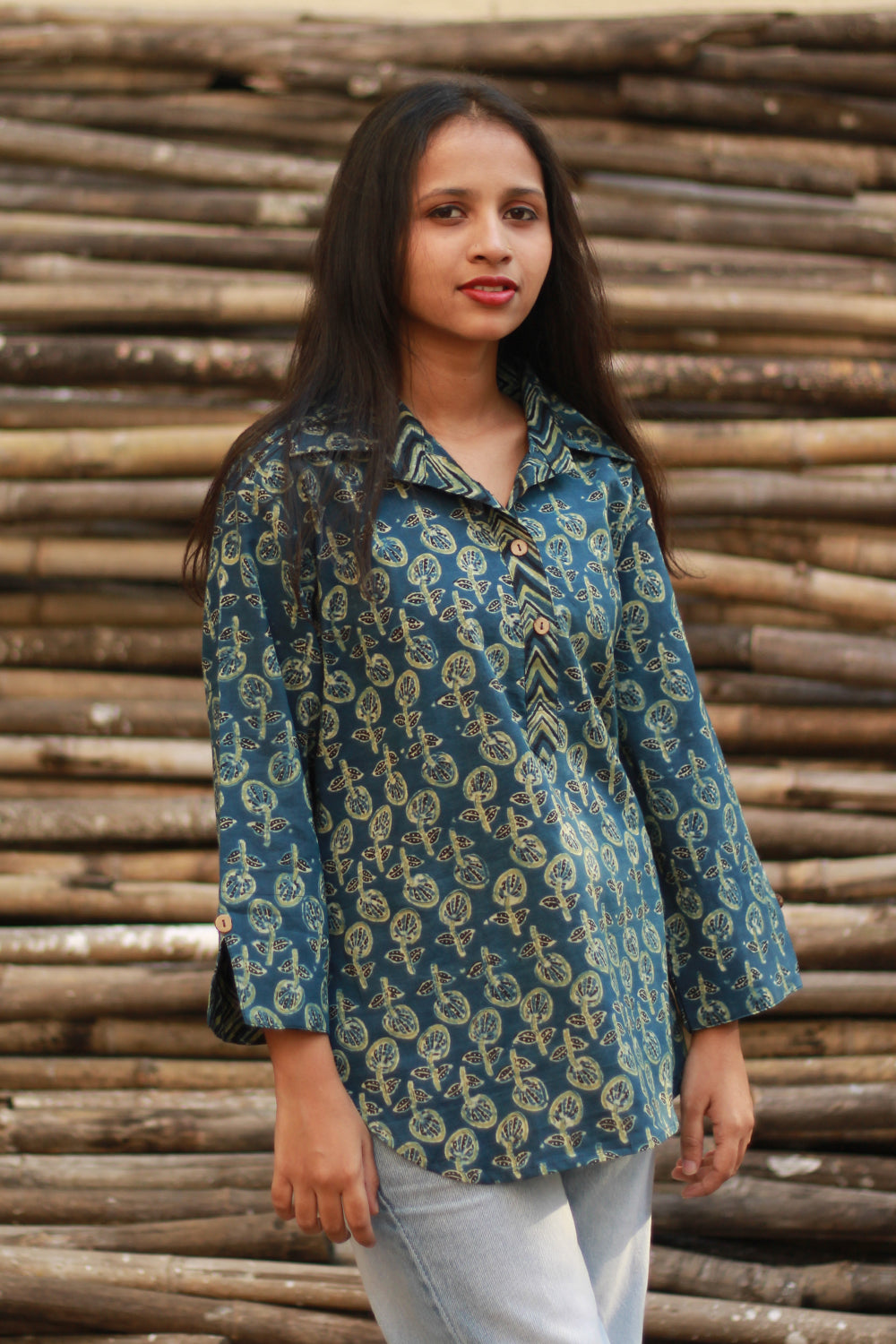 Madhura |  Tunic | Sea Blue Ajrakh