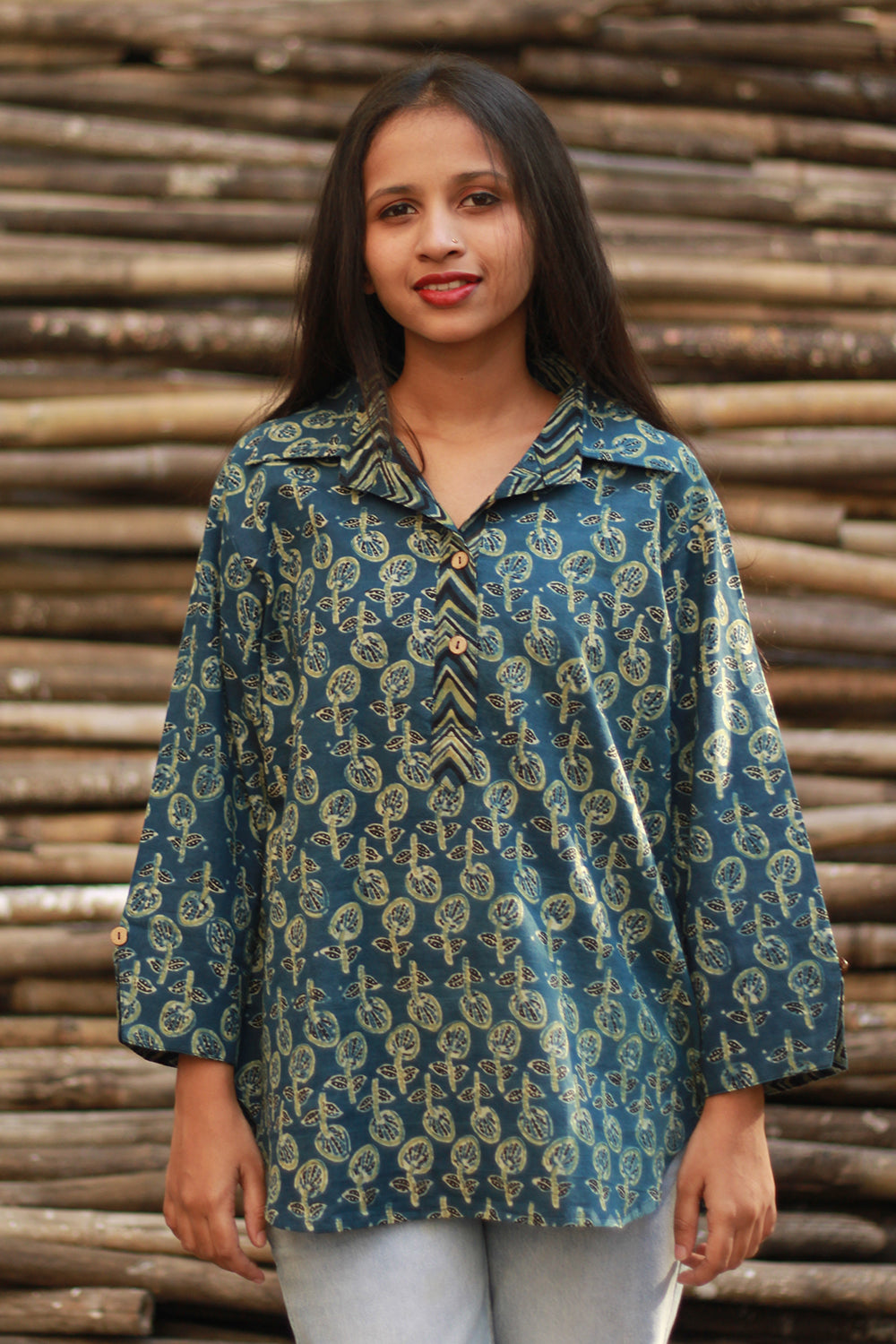 Madhura |  Tunic | Sea Blue Ajrakh