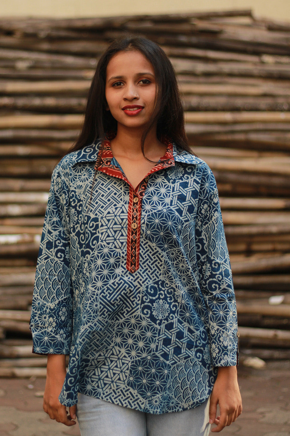 Madhura | Tunic | Indigo with Madder Ajrakh