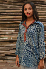 Madhura | Tunic | Indigo with Madder Ajrakh