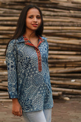 Madhura | Tunic | Indigo with Madder Ajrakh
