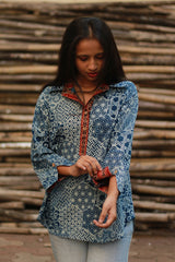 Madhura | Tunic | Indigo with Madder Ajrakh