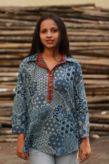 Madhura | Tunic | Indigo with Madder Ajrakh
