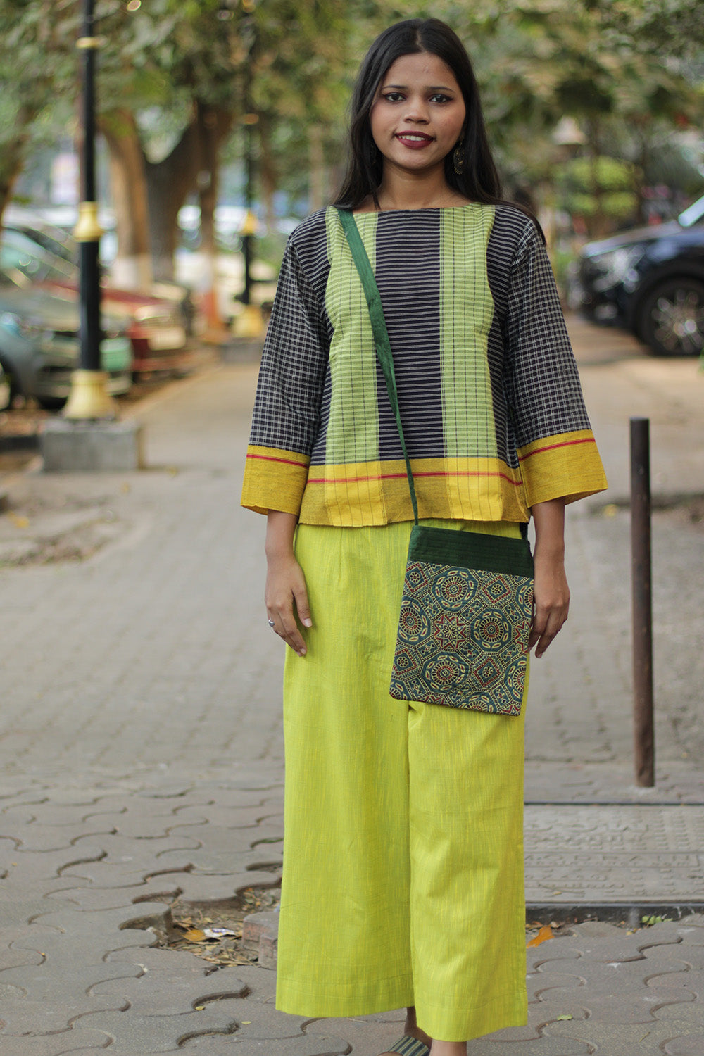 Saumya | Wide Leg Pants | Lime Yellow Cotton