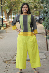 Saumya | Wide Leg Pants | Lime Yellow Cotton