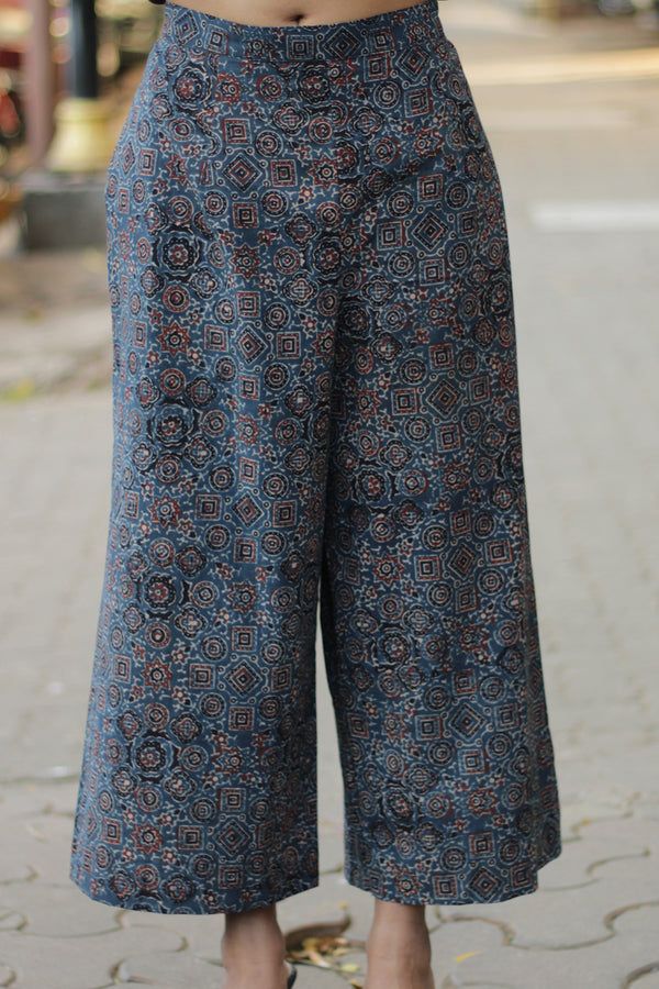 Rasika | Wide Leg Pants | Navy Universe Ajrakh