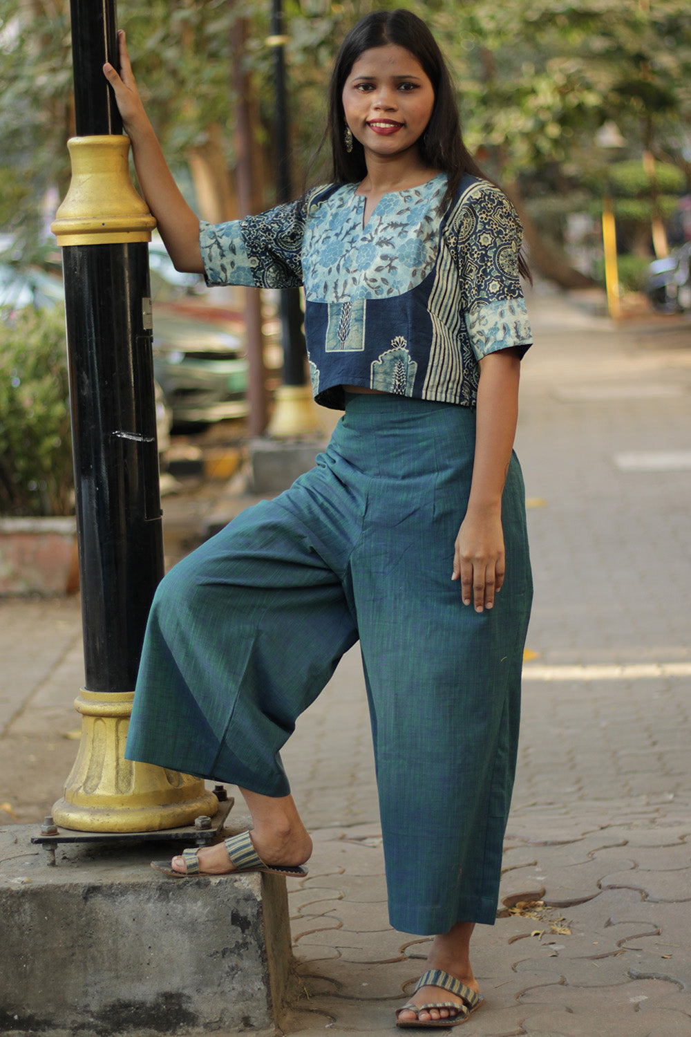 Saumya | Wide Leg Pants | Teal Cotton
