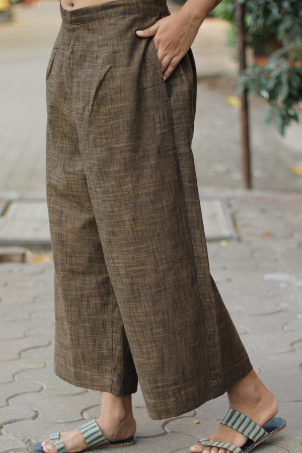 Saumya | Wide Leg Pants | Ochre Noir Cotton