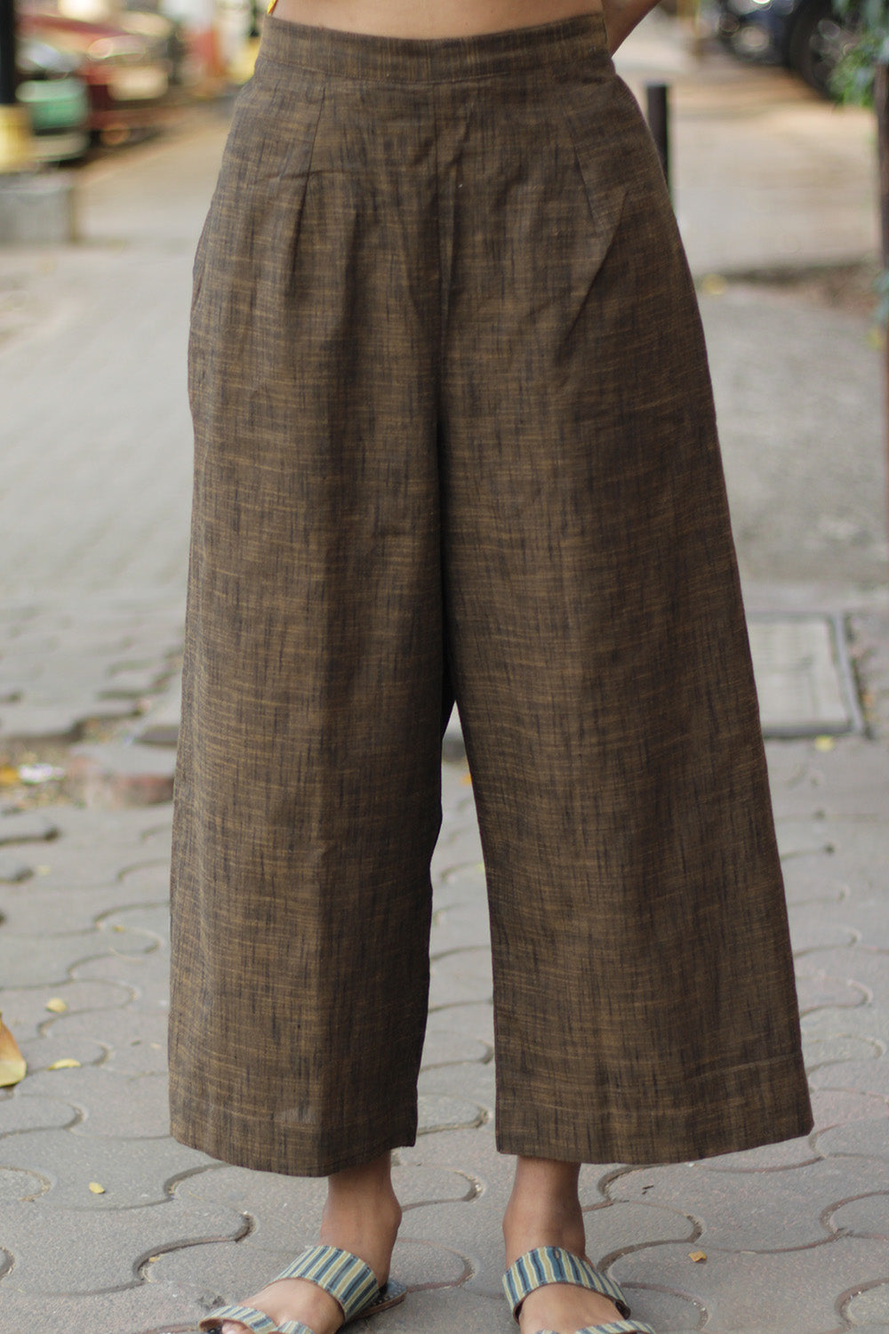 Saumya | Wide Leg Pants | Ochre Noir Cotton