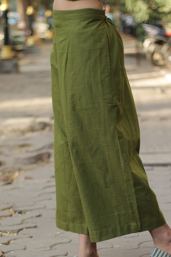 Saumya | Wide Leg Pants | Olive Green Cotton