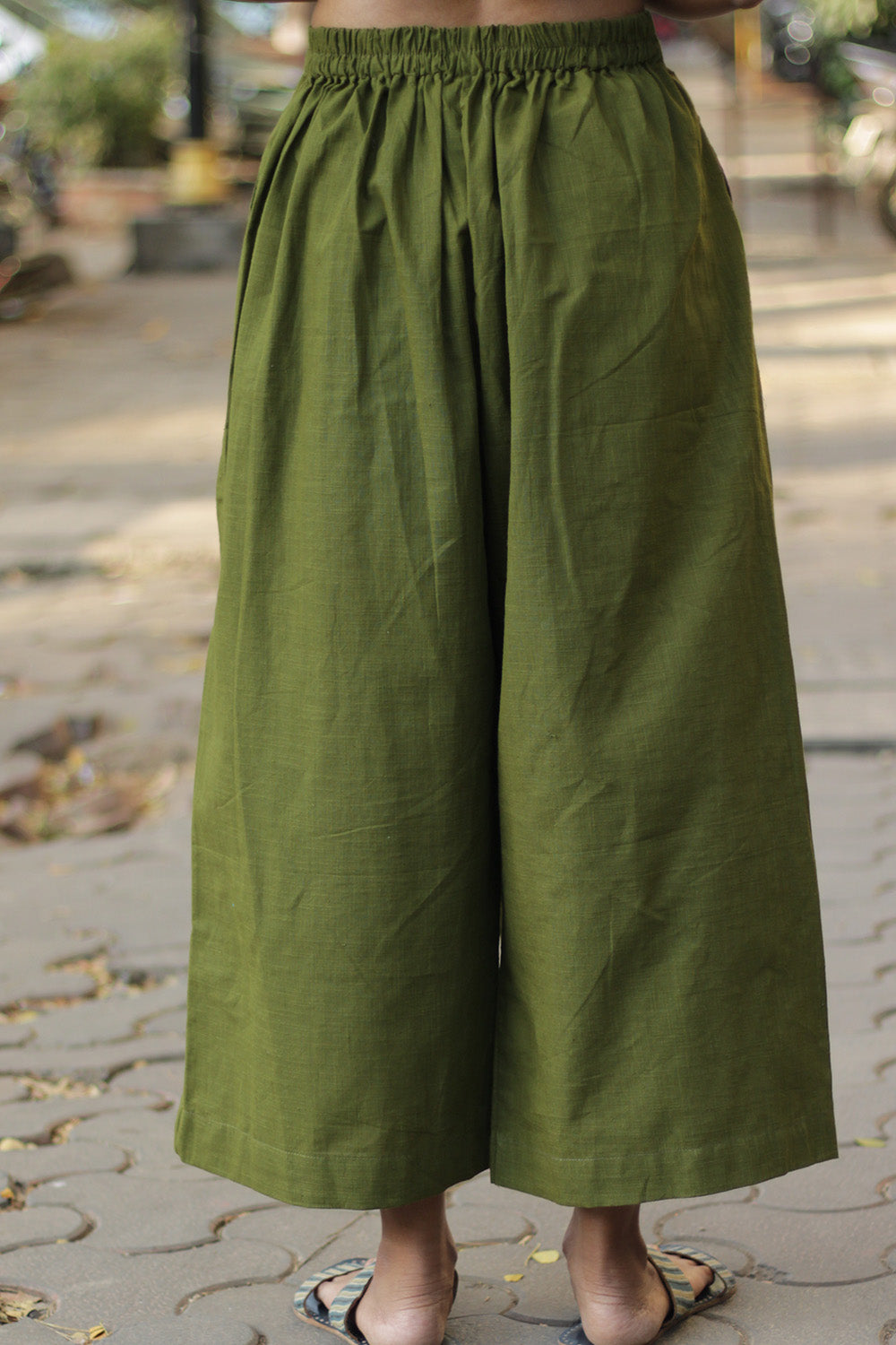 Saumya | Wide Leg Pants | Olive Green Cotton