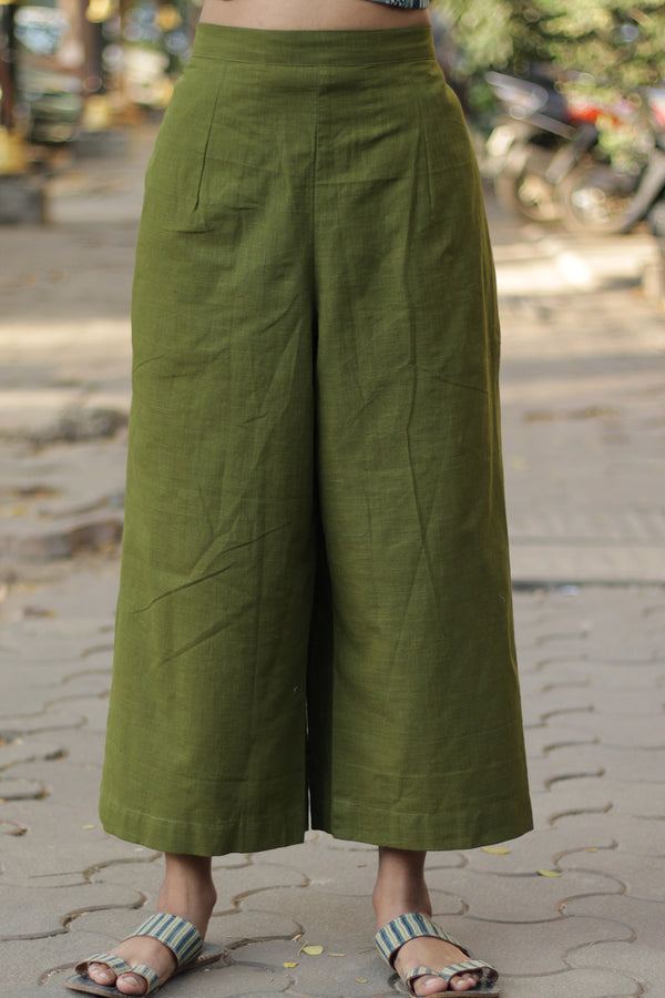Saumya | Wide Leg Pants | Olive Green Cotton