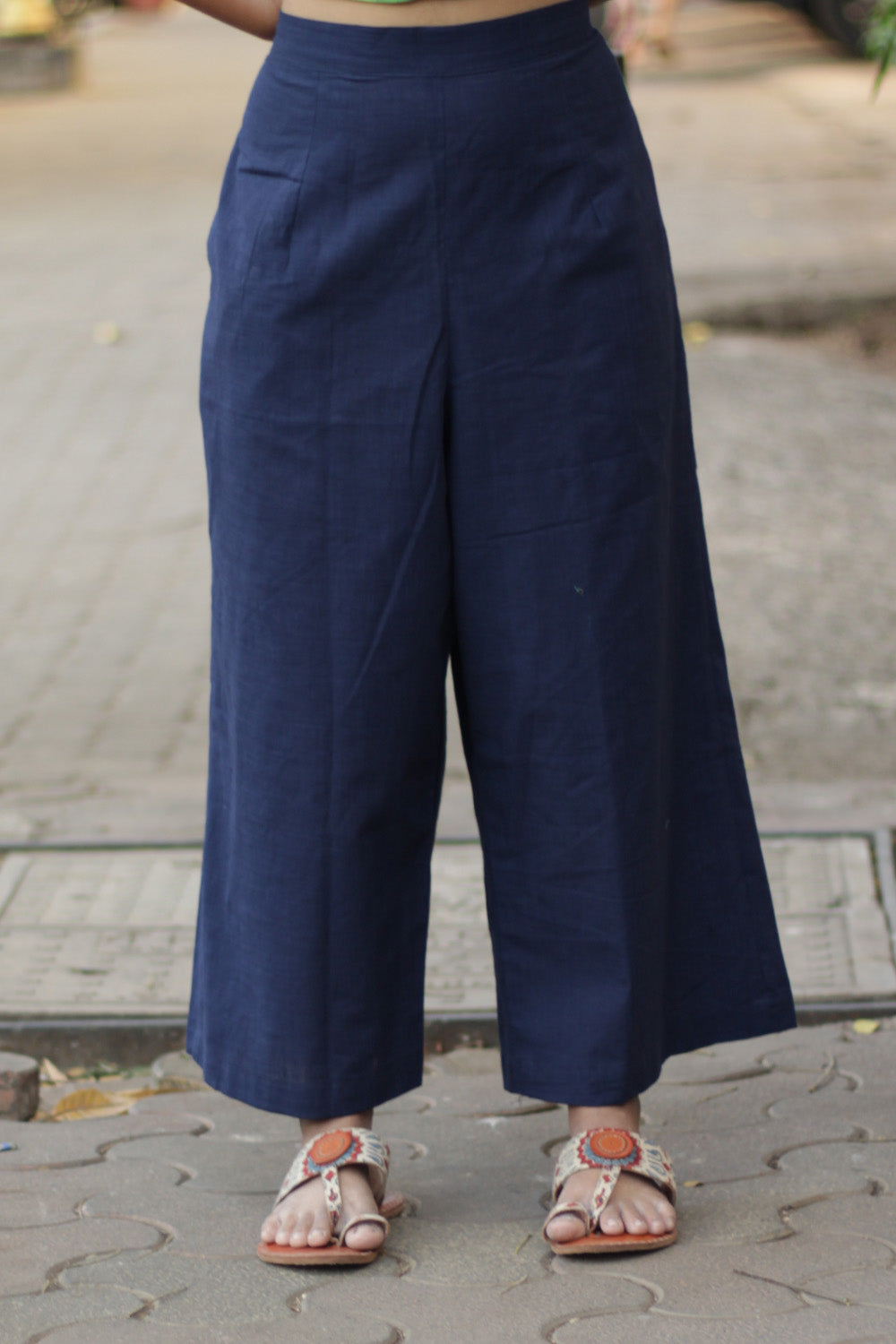 Saumya | Wide Leg Pants | Navy Blue Cotton