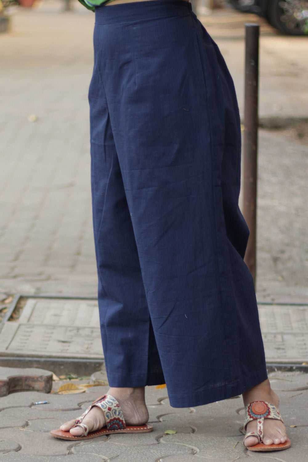 Saumya | Wide Leg Pants | Navy Blue Cotton
