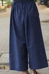 Saumya | Wide Leg Pants | Navy Blue Cotton