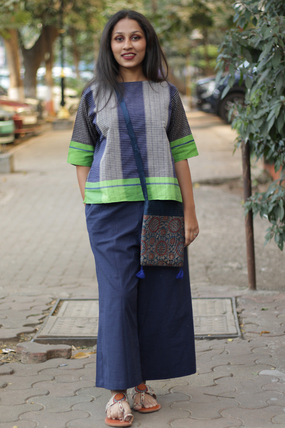 Saumya | Wide Leg Pants | Navy Blue Cotton