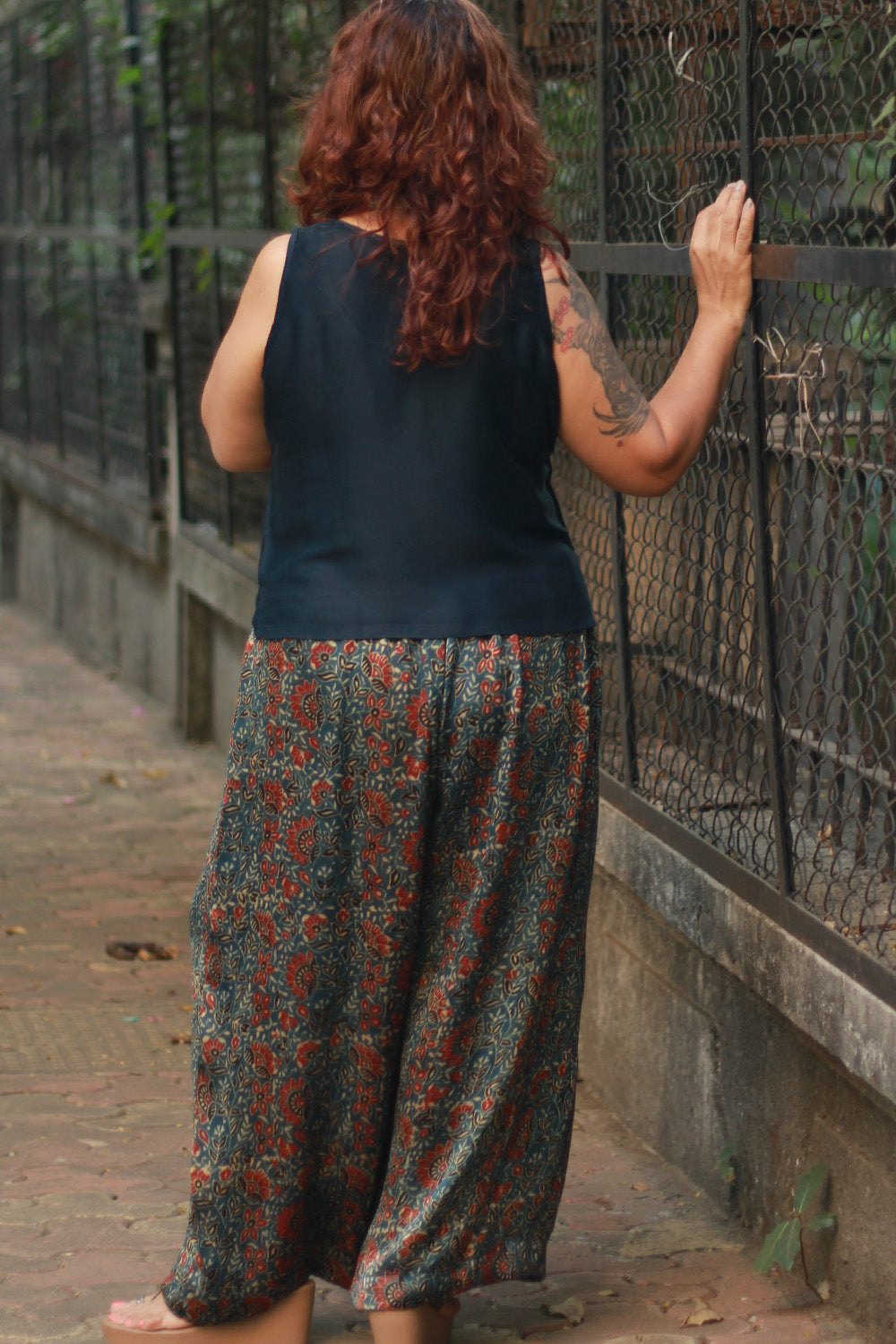 Saumya | Wide Leg Pants | Modal Silk | Blue Floral Ajrakh