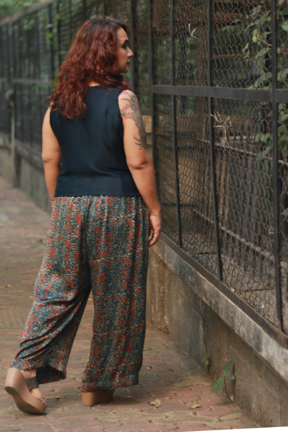 Saumya | Wide Leg Pants | Modal Silk | Blue Floral Ajrakh