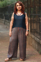 Saumya | Wide Leg Pants | Modal Silk | Blue Stripes Ajrakh