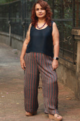 Saumya | Wide Leg Pants | Modal Silk | Blue Stripes Ajrakh
