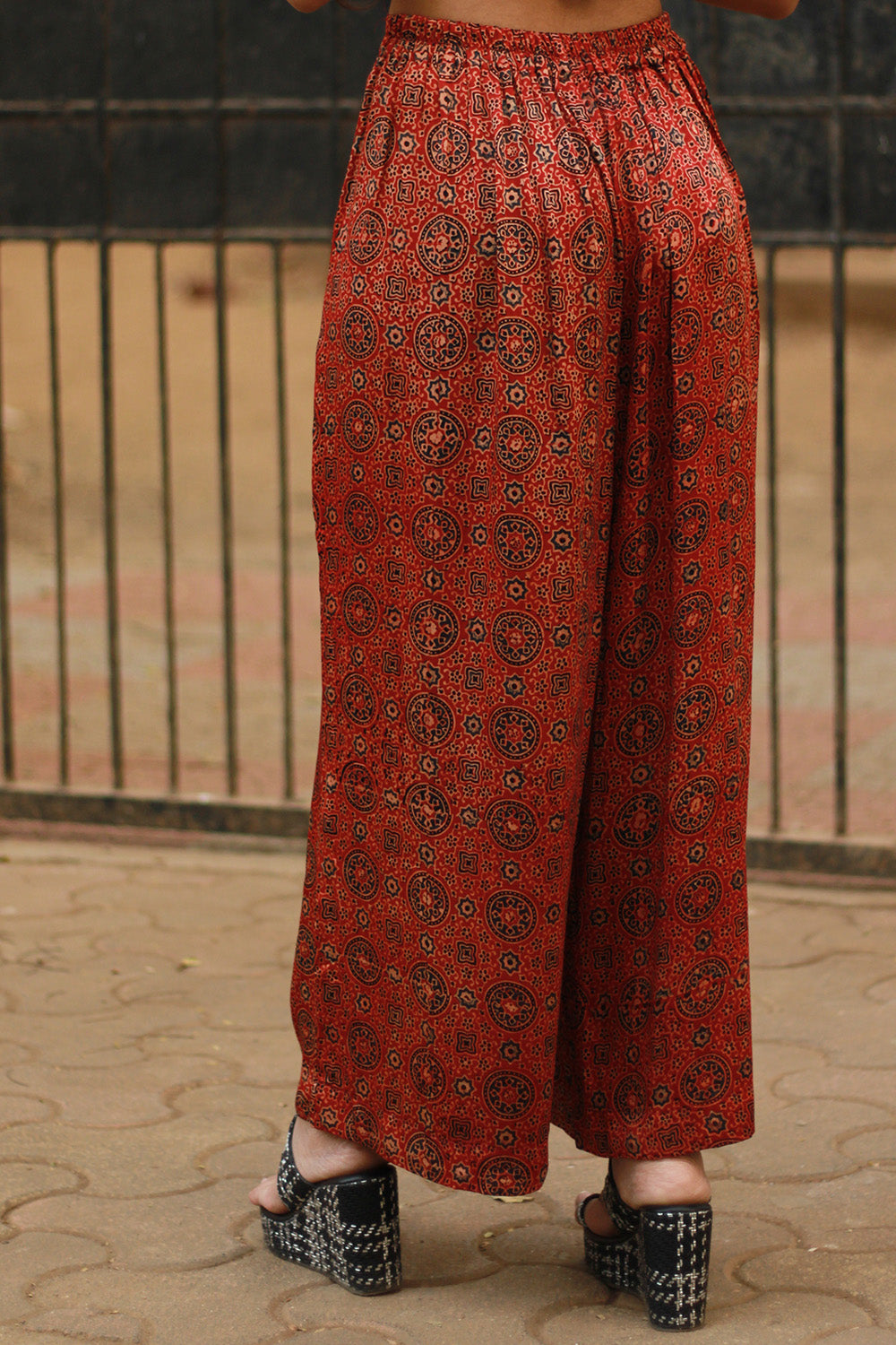 Saumya | Wide Leg Pants | Modal Silk | Rust Universe Ajrakh
