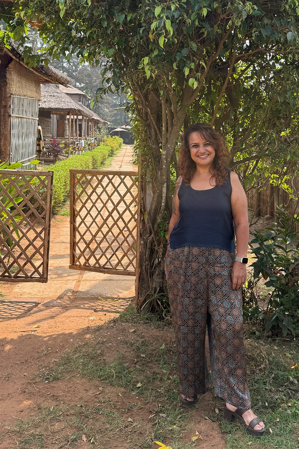 Saumya | Wide Leg Pants | Modal Silk | Noir Universe Ajrakh