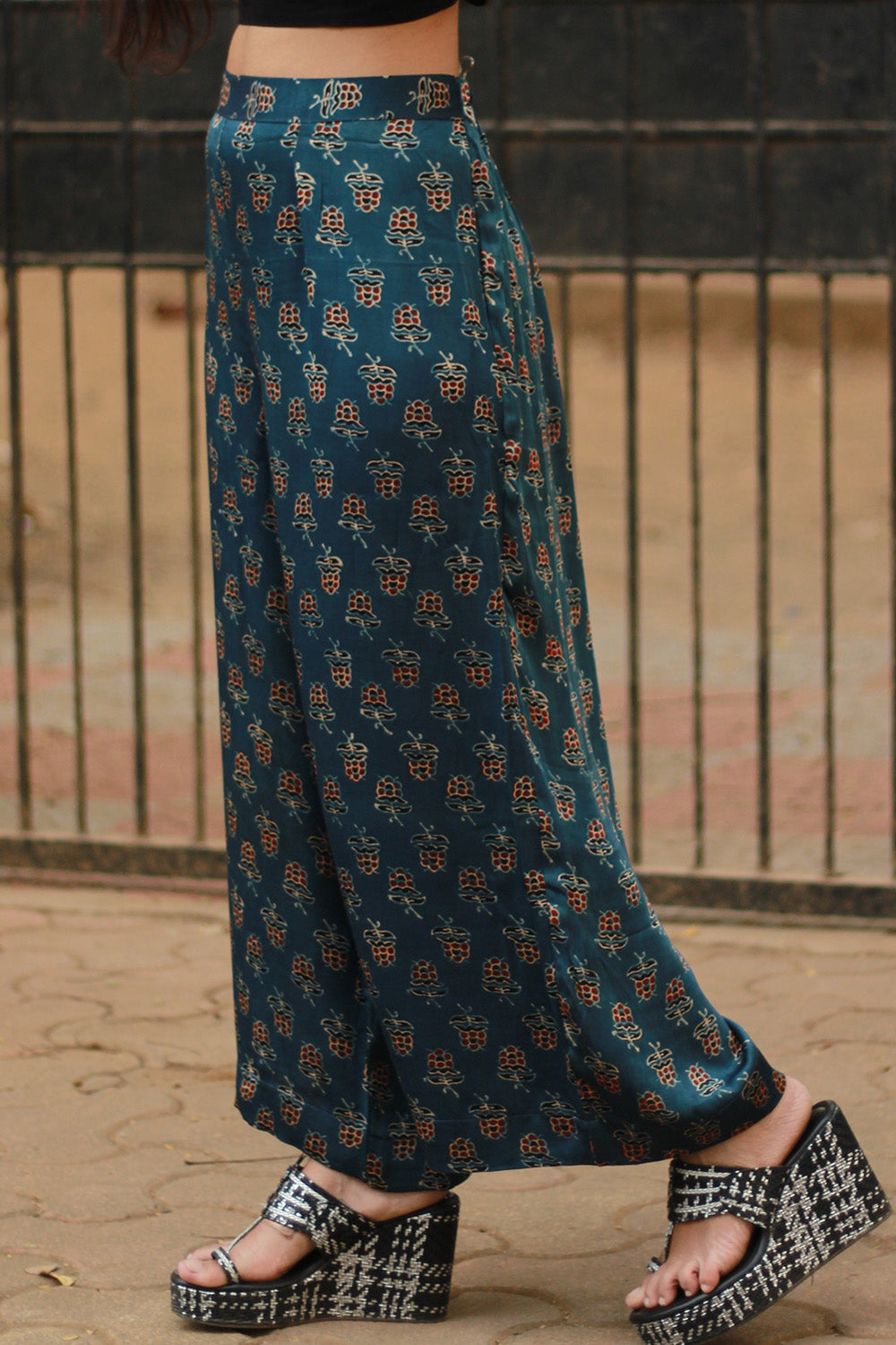 Saumya | Wide Leg Pants | Modal Silk | Blue Tulips Ajrakh