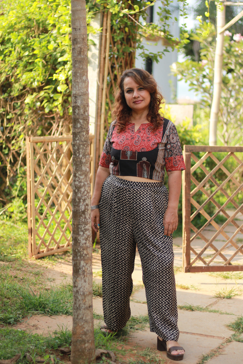 Saumya | Wide Leg Pants | Modal Silk | Noir Chevron