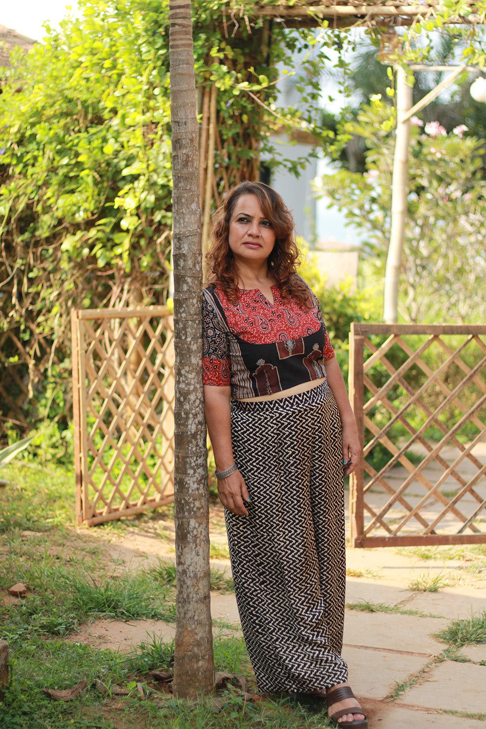 Saumya | Wide Leg Pants | Modal Silk | Noir Chevron