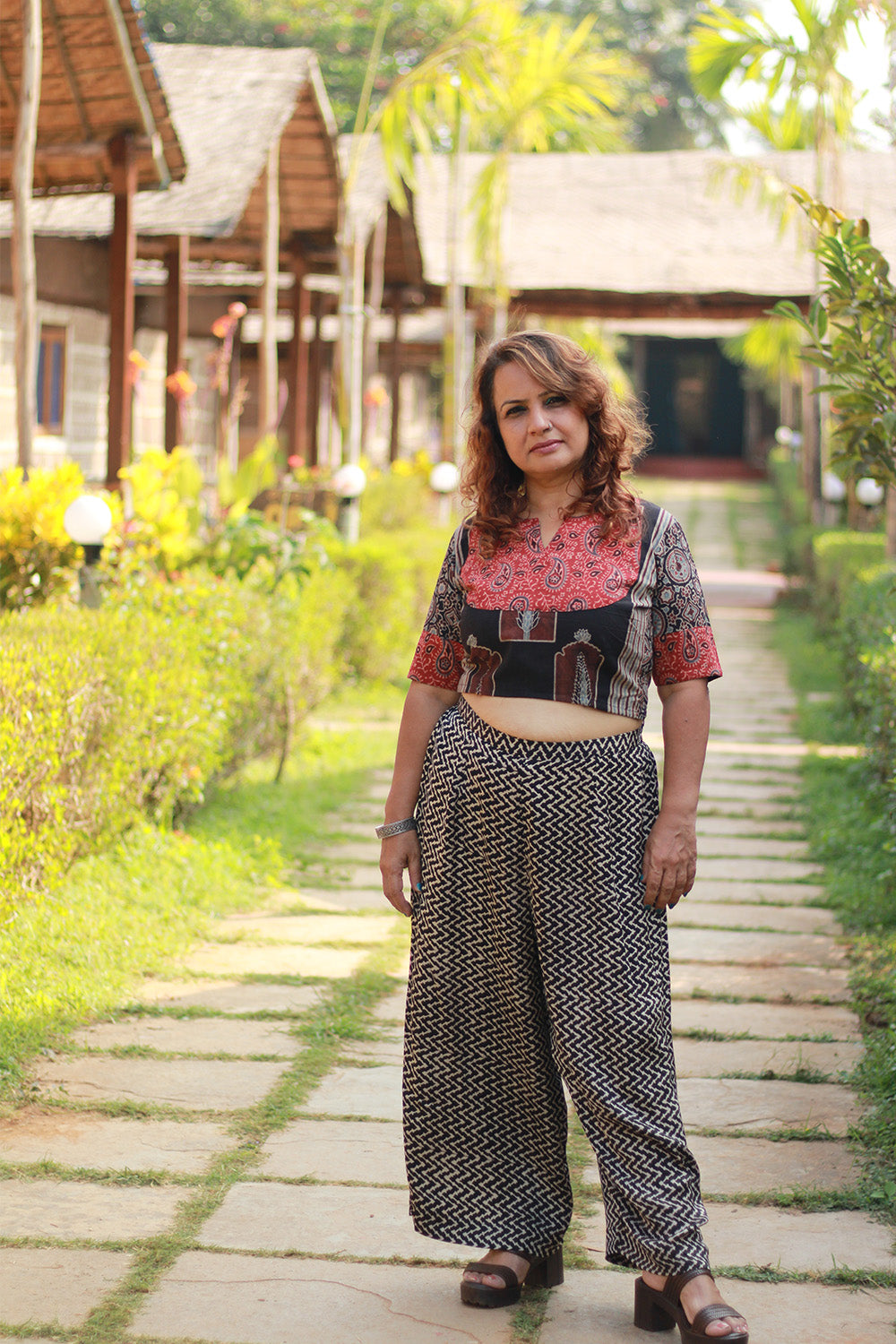 Saumya | Wide Leg Pants | Modal Silk | Noir Chevron