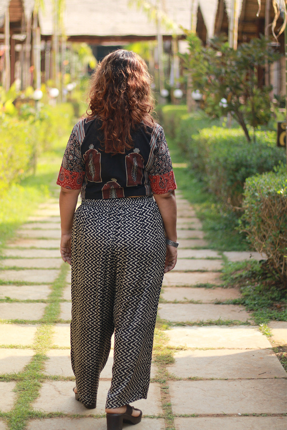 Saumya | Wide Leg Pants | Modal Silk | Noir Chevron