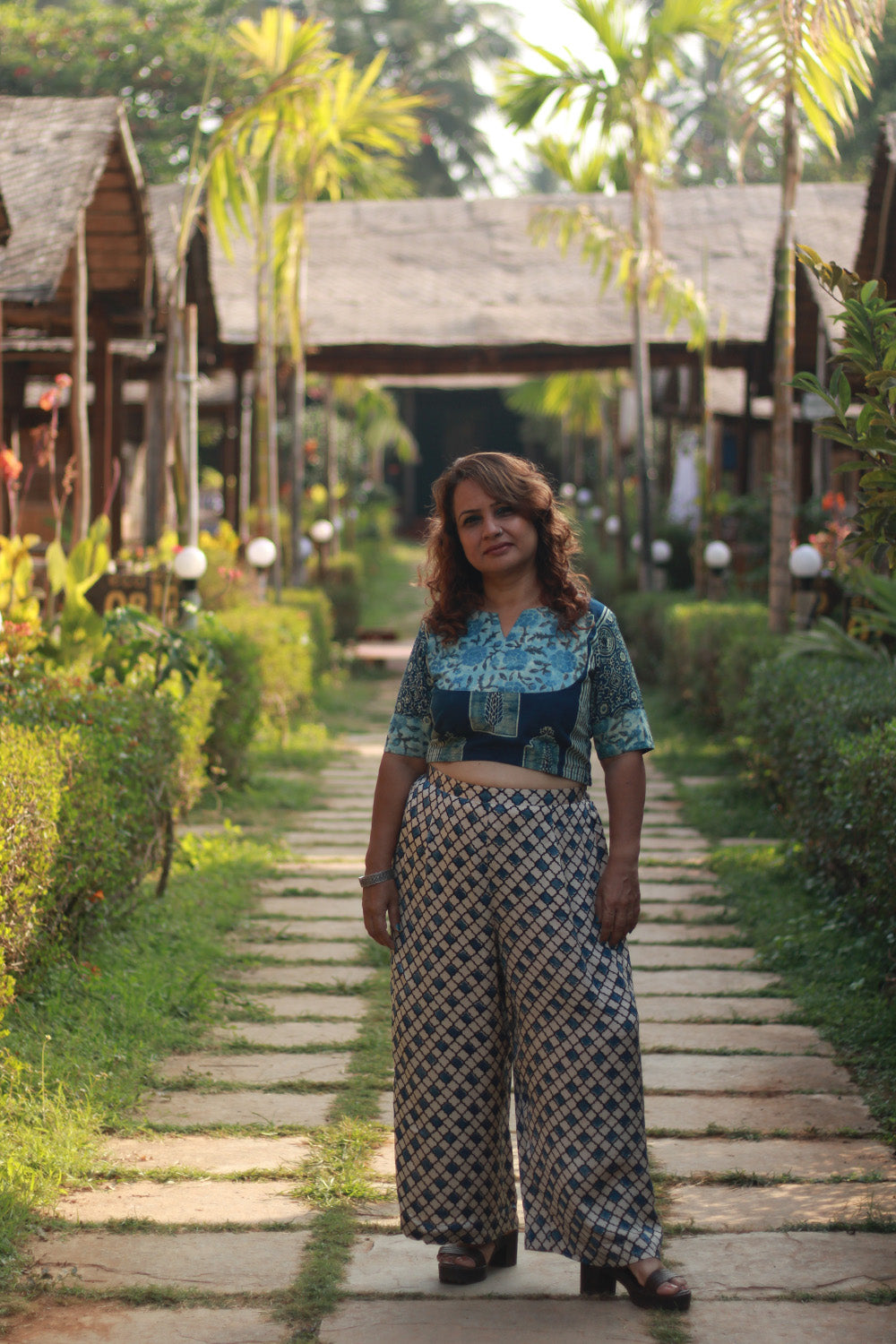 Saumya | Wide Leg Pants | Modal Silk | Beige Hexagon