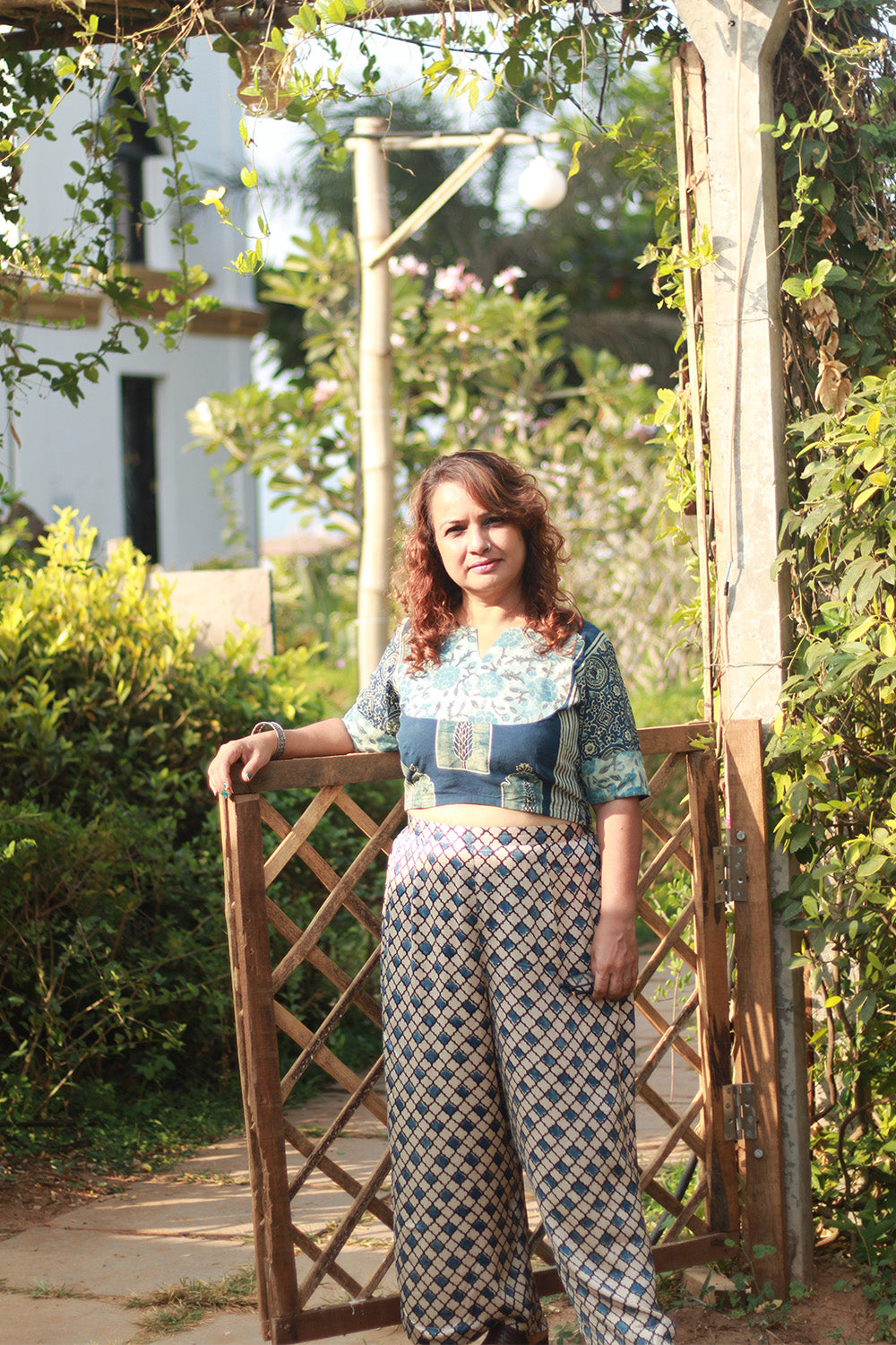 Saumya | Wide Leg Pants | Modal Silk | Beige Hexagon