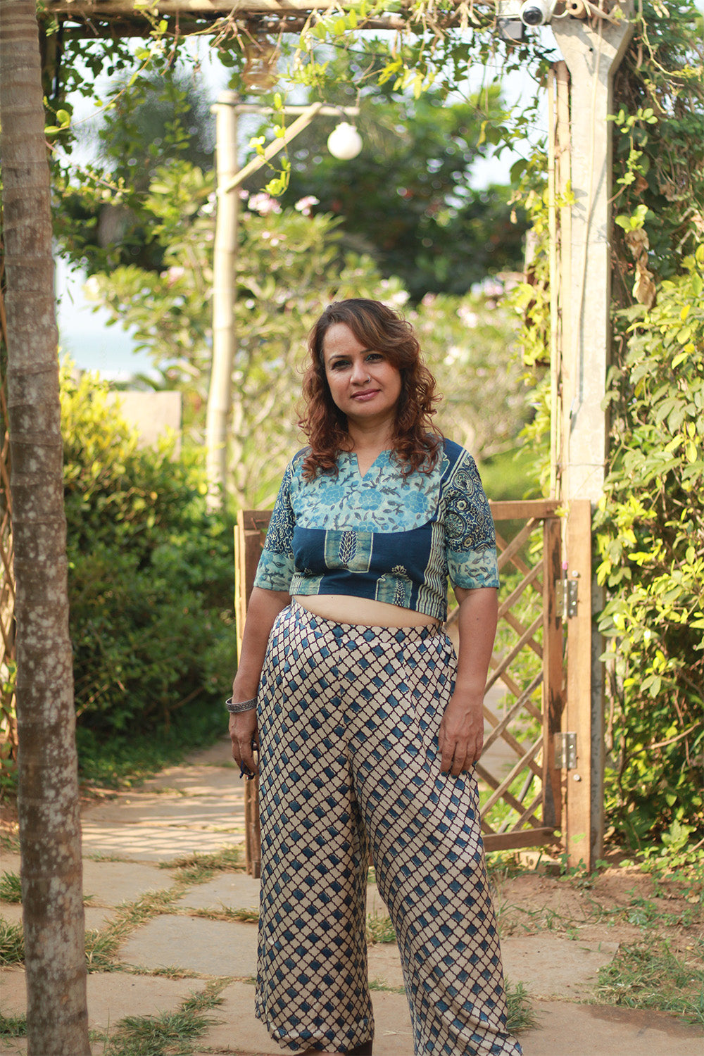 Saumya | Wide Leg Pants | Modal Silk | Beige Hexagon