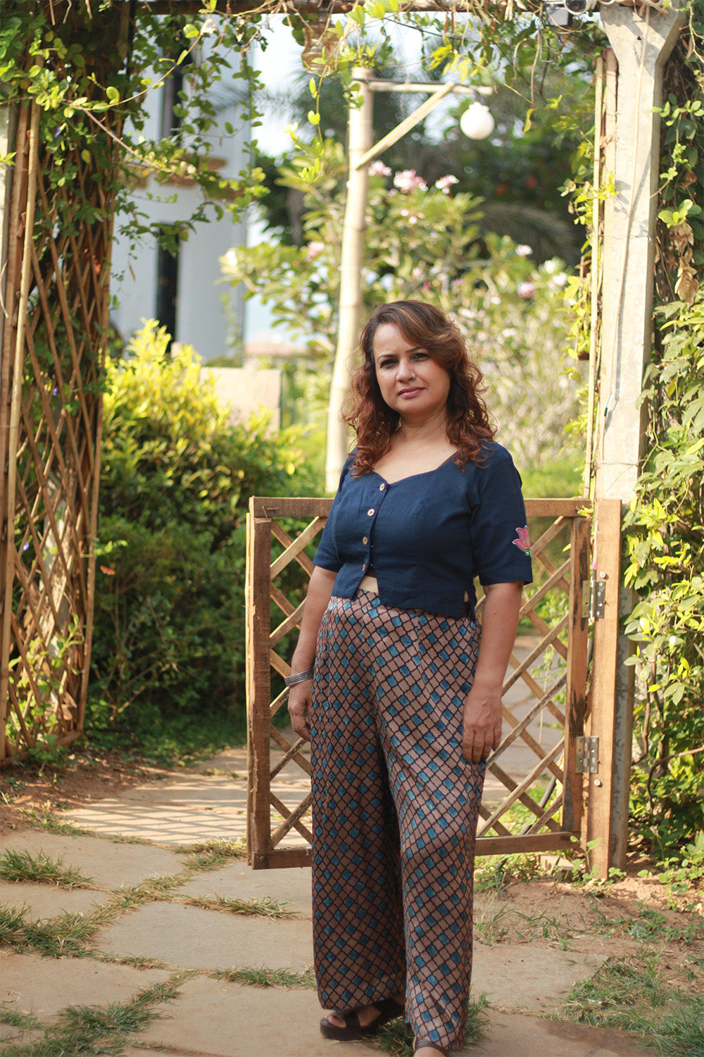 Saumya | Wide Leg Pants | Modal Silk | Tan Hexagon