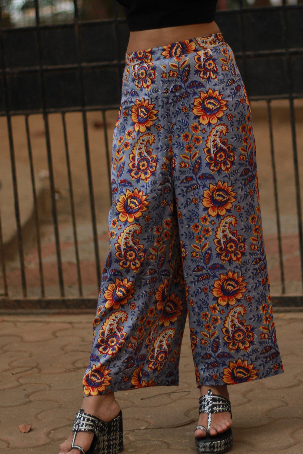 Saumya | Wide Leg Pants | Modal Silk | Periwinkle Blue Sanganeri