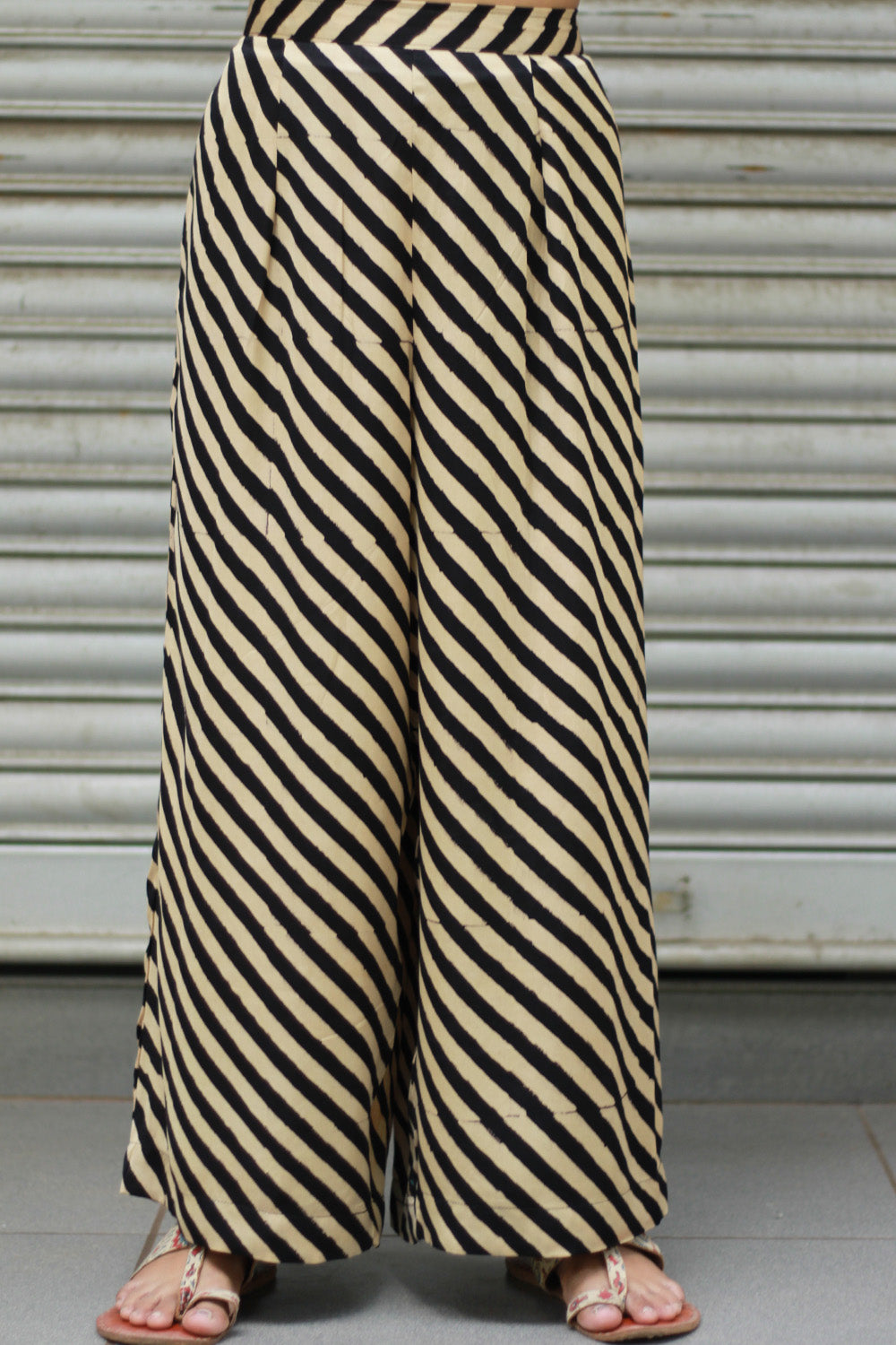 Saumya | Wide Leg Pants | Modal Silk | Noir Stripes
