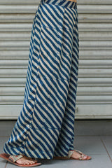 Saumya | Wide Leg Pants | Modal Silk | Blue Stripes
