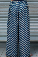 Saumya | Wide Leg Pants | Modal Silk | Blue Stripes