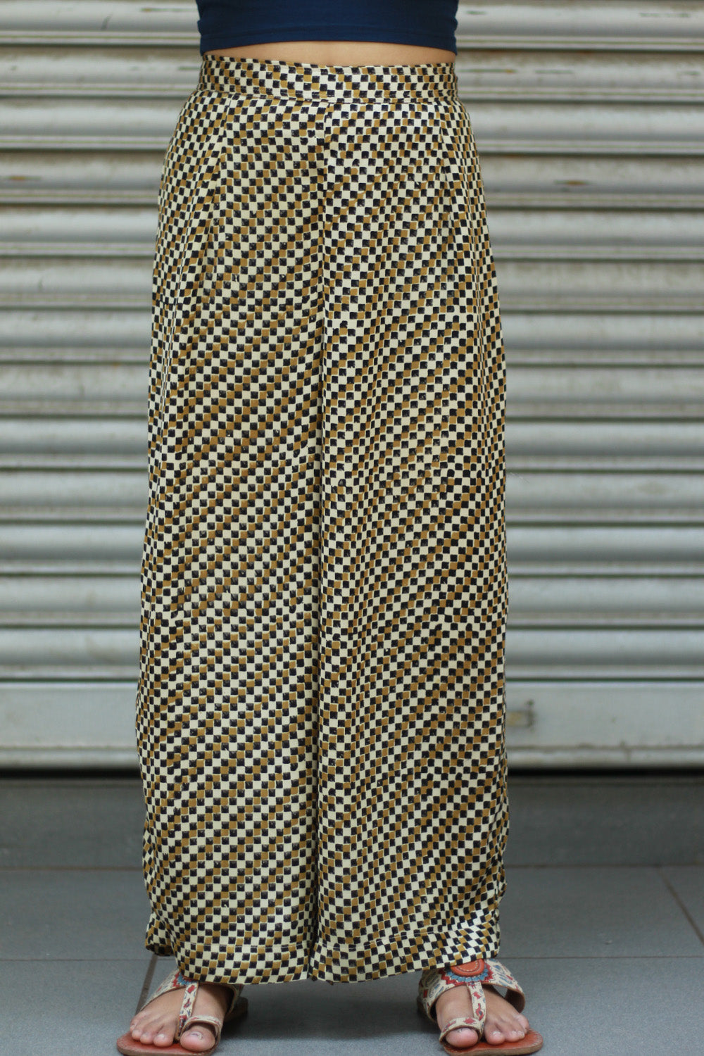 Saumya | Wide Leg Pants | Modal Silk | Ivory & Ochre