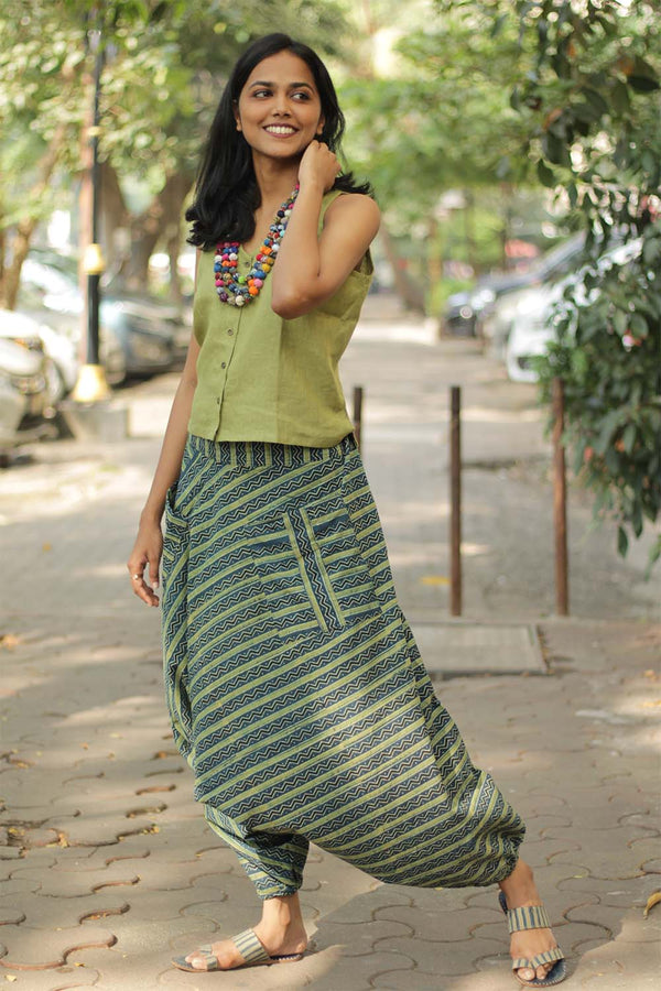 Wayfarer | Drop Crotch Pants | Green Chevron Dots