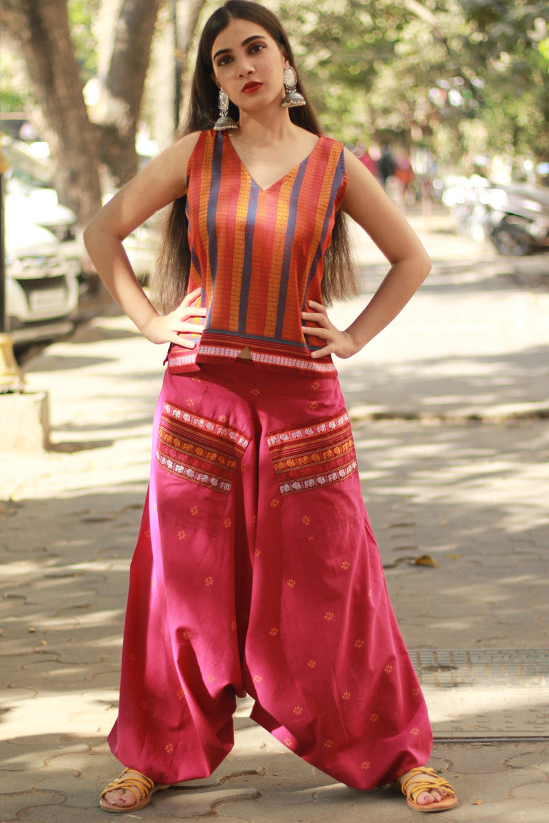 Wayfarer Drop Crotch Pants Magenta Cotton – Spoil Me Silly by